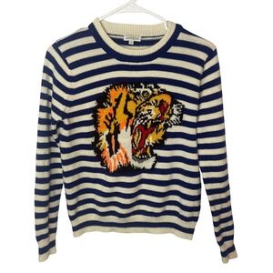 JAMISON Striped Tiger Face Knit Sweater Crew Neck Long Sleeve Size S